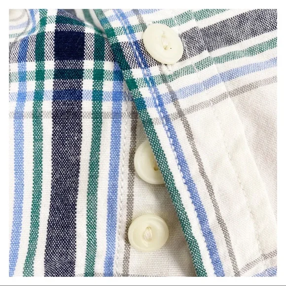 Old Navy White Blue Green Plaid Cotton Button Up Collared Shirt Size Large - Picture 7 of 7